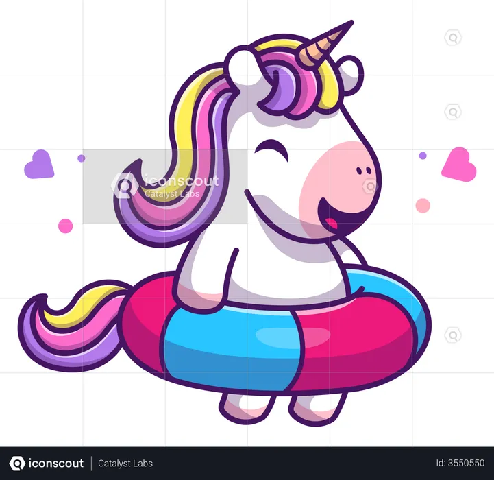 Bebe unicornio nadando  Ilustración