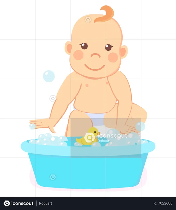 Bebezinho tomando banho na banheira  Ilustração