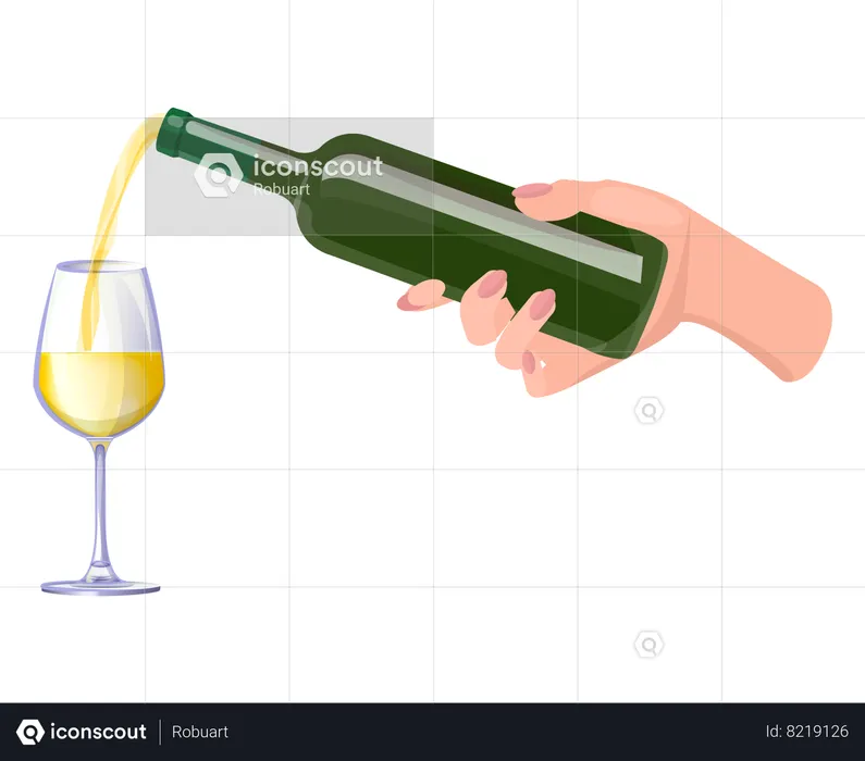 Bebida alcohólica vertida en vaso para celebración  Ilustración