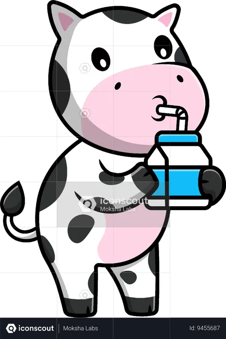 Vaca bebe leite  Ilustração