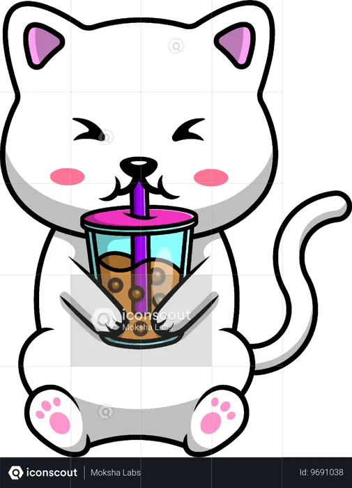 Bebida para gatos Té con leche Boba  Ilustración