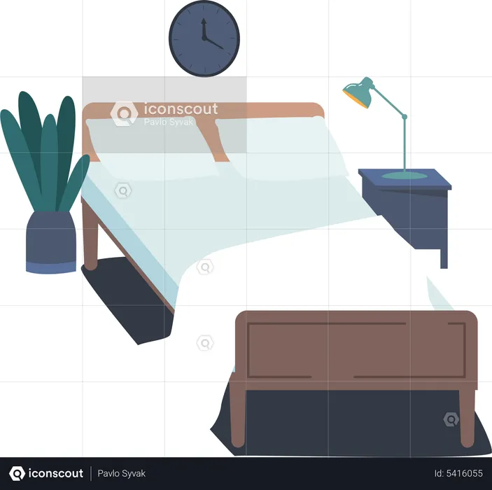 Bed in Bedroom  Illustration