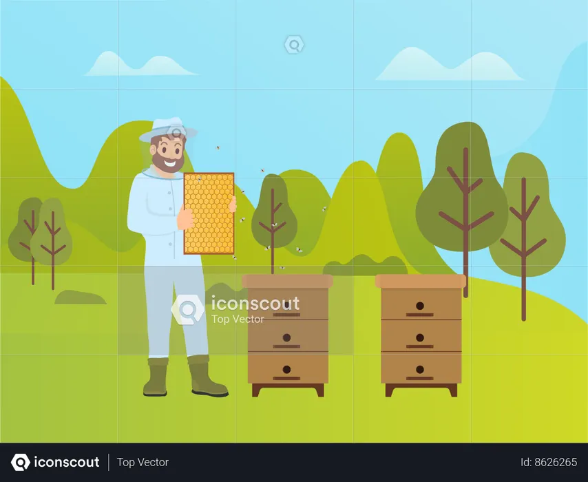 Beekeeper with honey comb  Illustration
