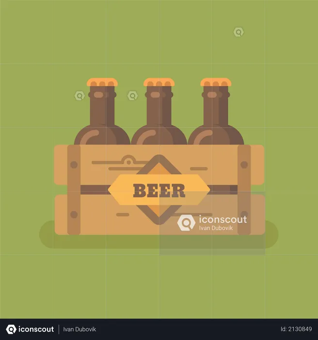 Beer crate with three beer bottles  Illustration