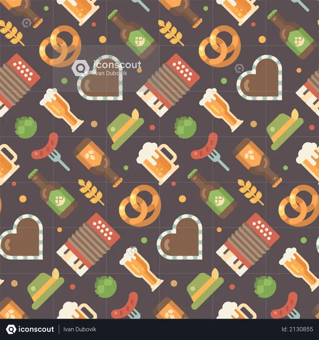 Beer festival pattern on dark background  Illustration