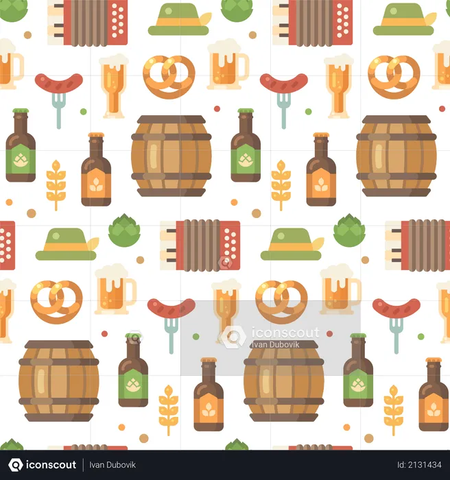 Beer festival pattern on white background  Illustration