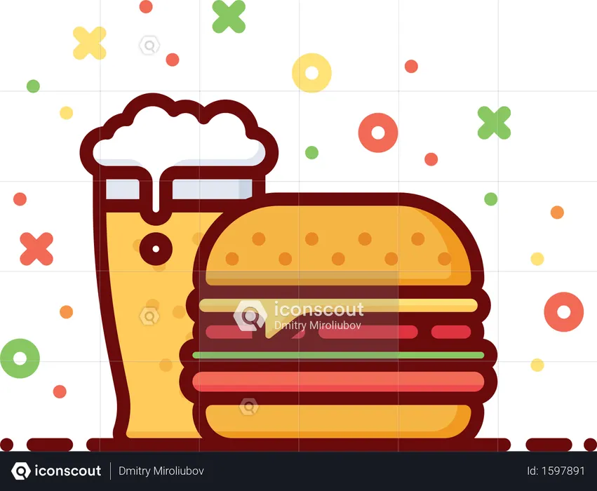 Beer With Burger  Illustration