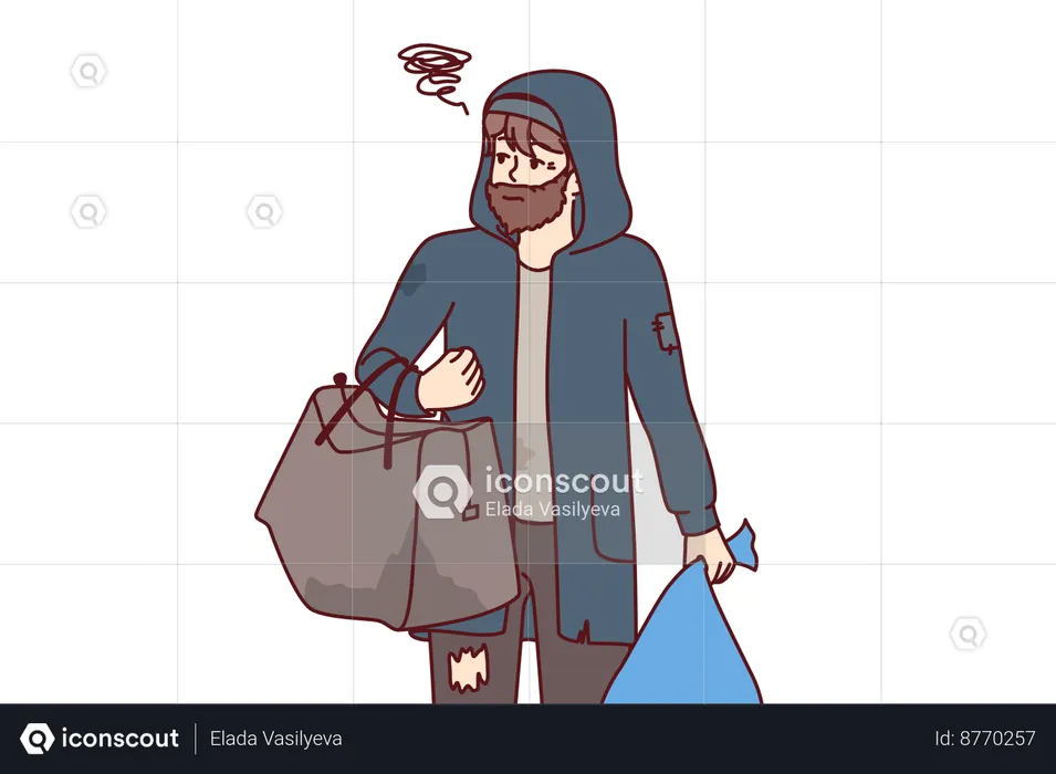 Beggar is in search of food and shelter  Illustration