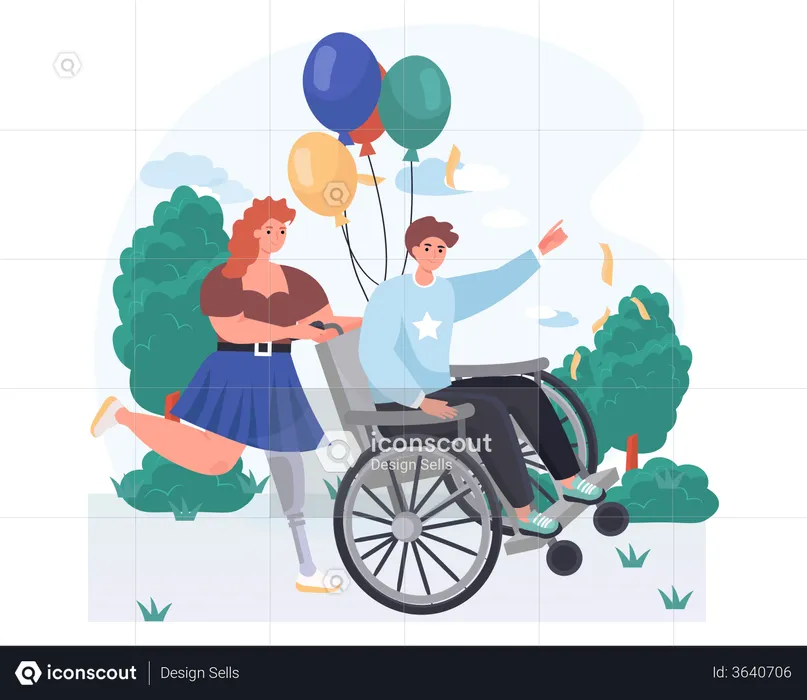 Behinderte Frau und Mann feiern  Illustration