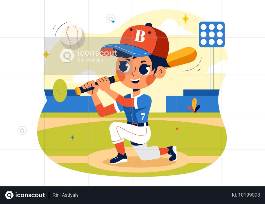 Niños jugando béisbol  Ilustración