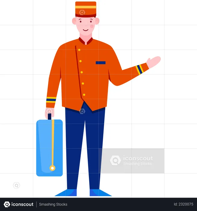 Bell boy carrying suitcases  Illustration