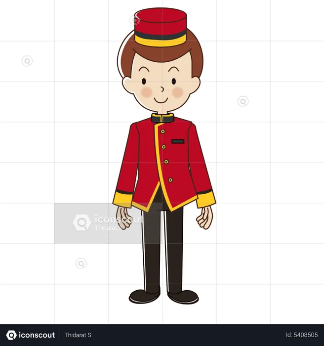 Bellboy in red suite uniform  Illustration