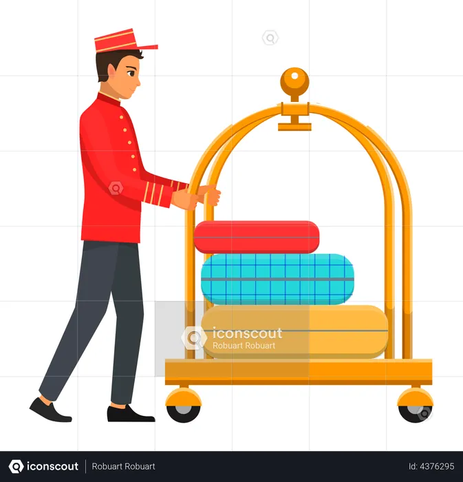 Bellboy with customer luggage  Illustration