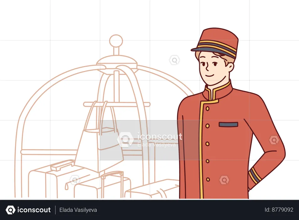 Bellboy works at hotel  Illustration