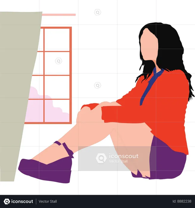 Belle fille est assise sur le sol  Illustration