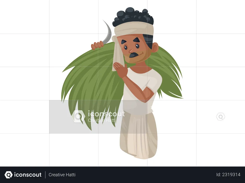 Bengali farmer carrying harvested crop  Illustration