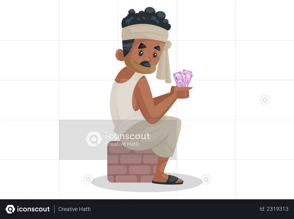 Bengali man counting money  Illustration