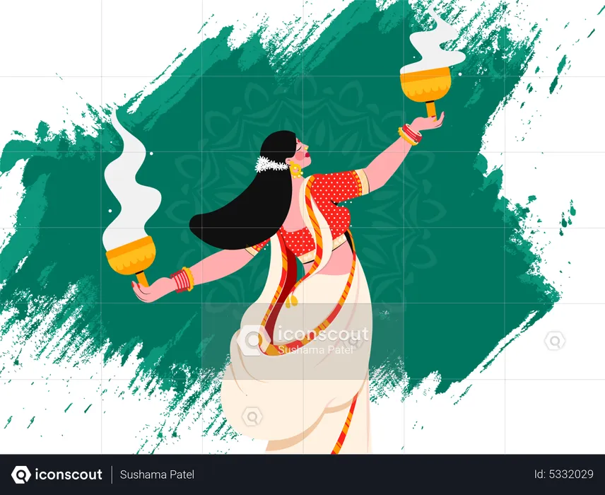 Bengali woman doing durga puja  Illustration