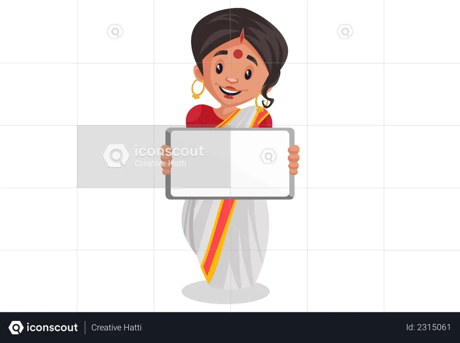 Bengali woman holding blank white board for advertisement  Illustration