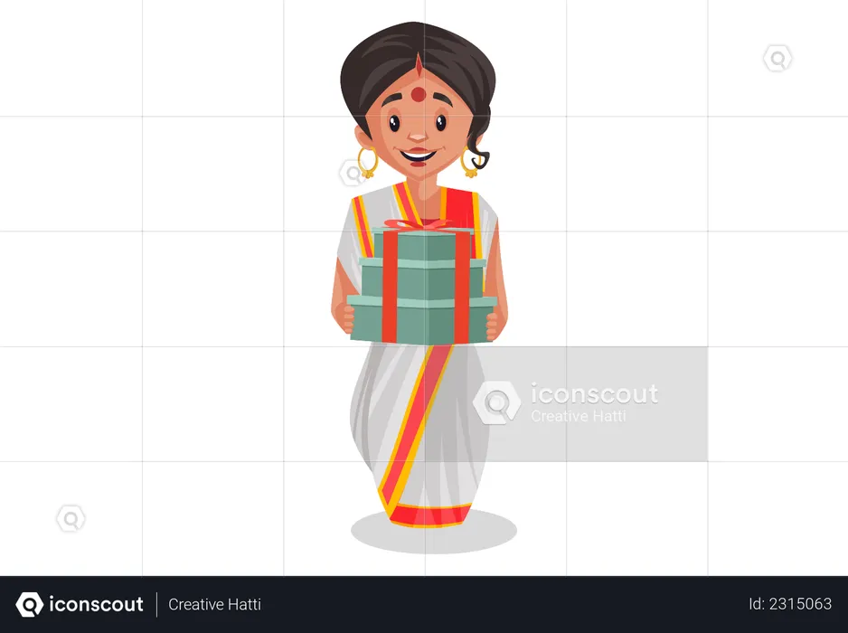 Bengali woman holding gifts in her hand  Illustration