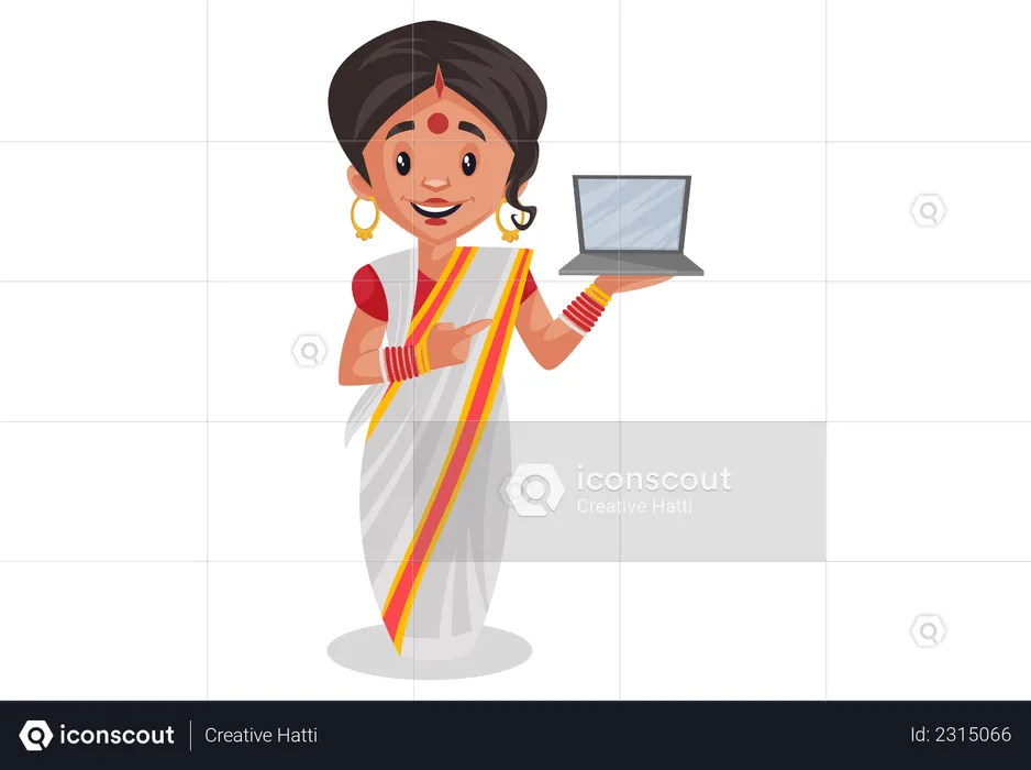 Bengali woman holding laptop in her hand  Illustration