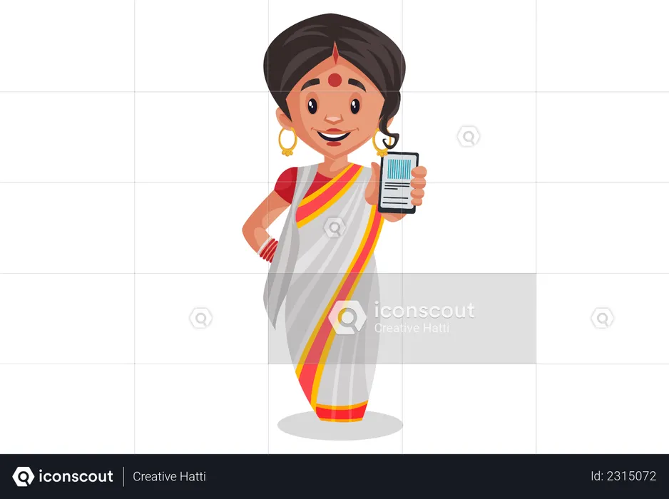 Bengali woman holding mobile in her hand  Illustration