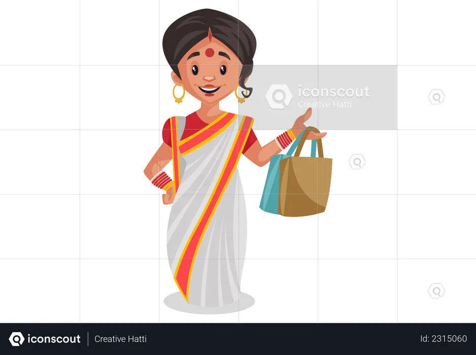 Bengali woman holding shopping bags  Illustration