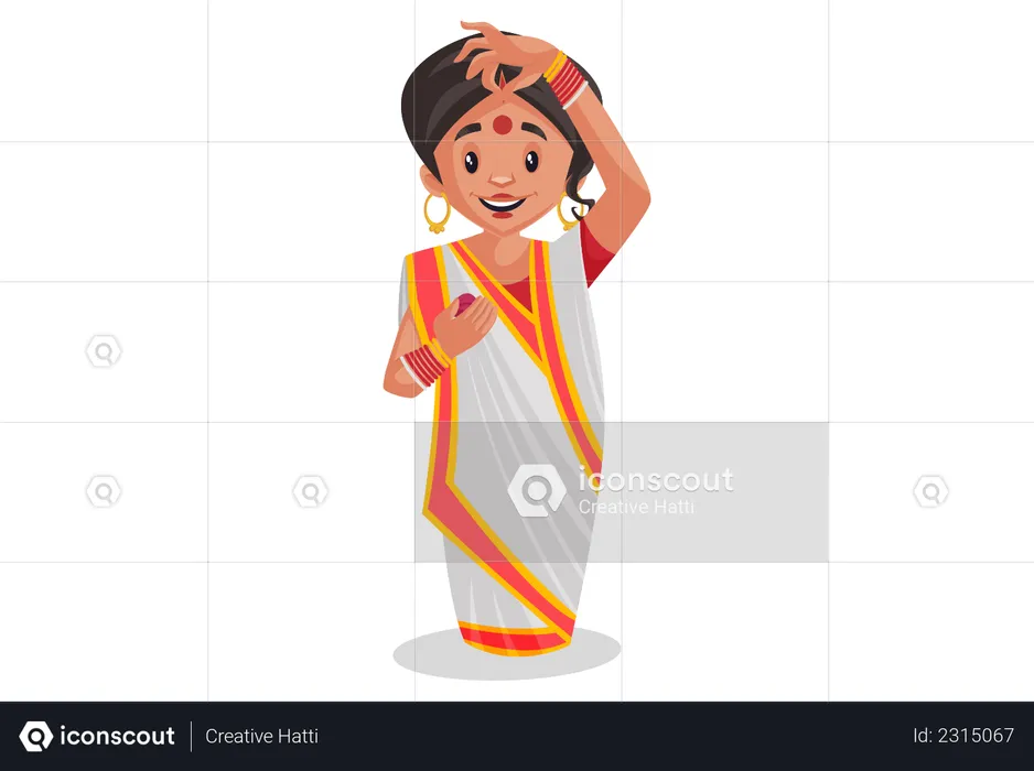 Bengali woman is filling vermilion  Illustration