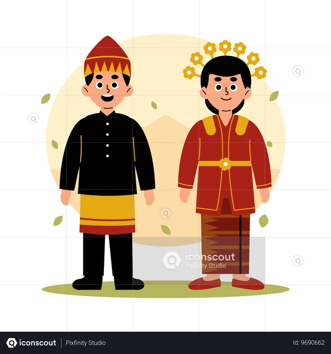 Pareja tradicional de Bengkulu con vestimenta cultural  Ilustración