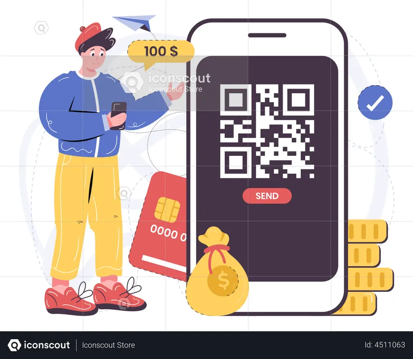 Einfaches Bezahlen durch Scannen eines QR-Codes  Illustration