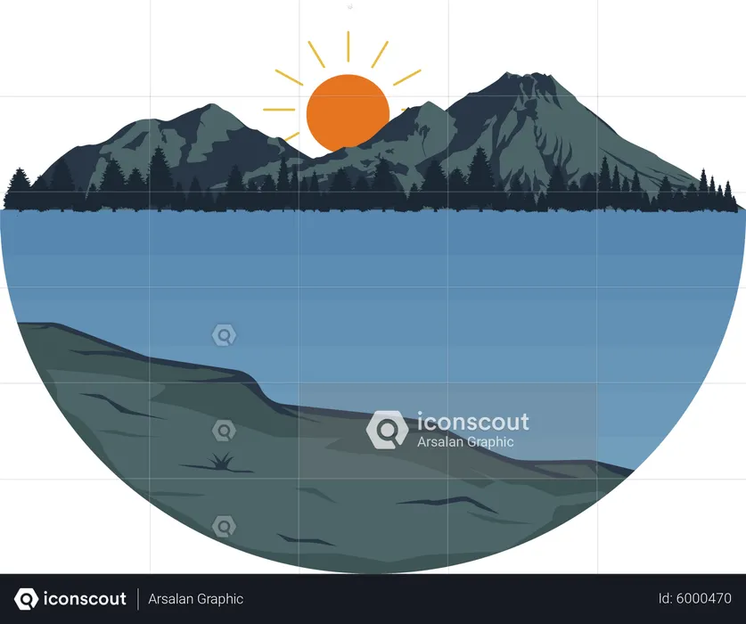 Berg mit Blick auf den Sonnenaufgang  Illustration