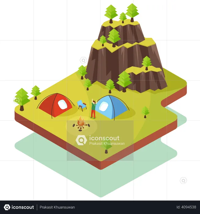 Camping in den Bergen  Illustration