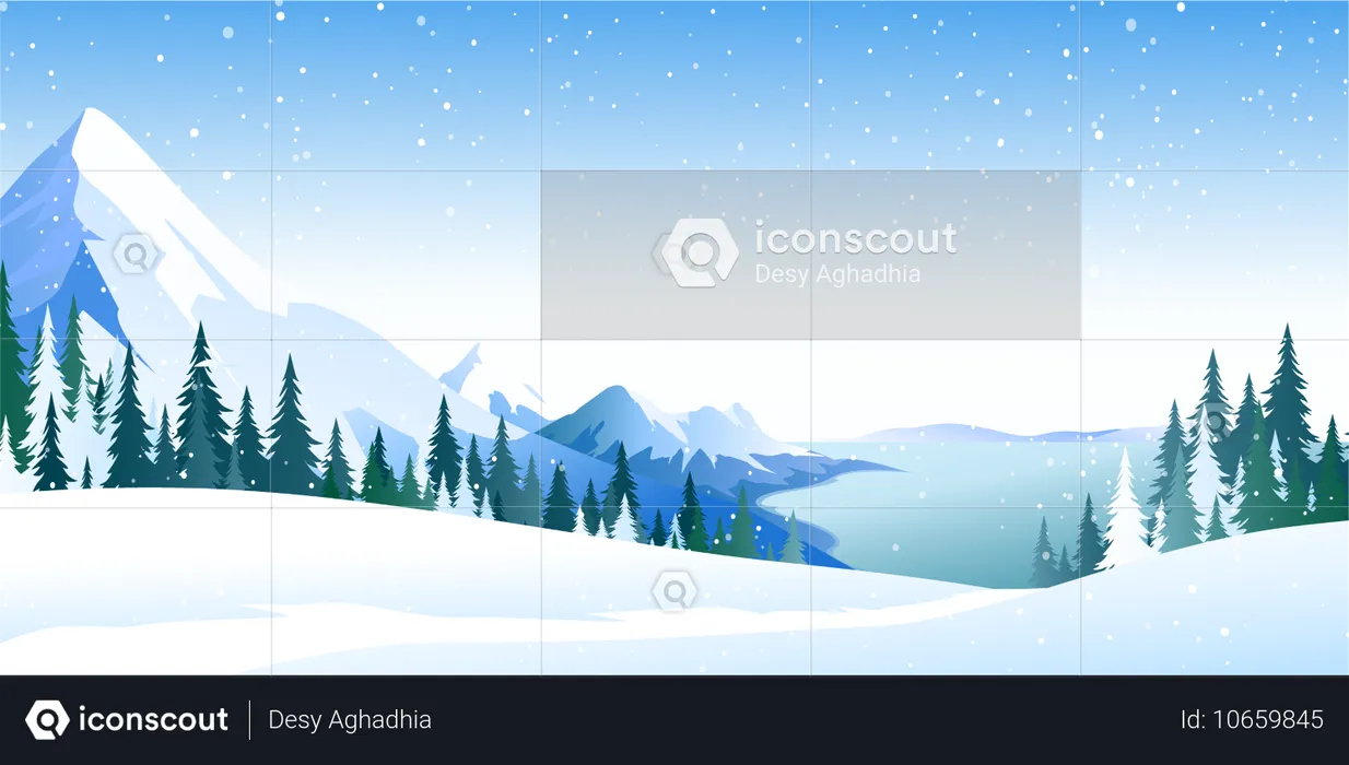 Berge und See Winterlandschaft  Illustration