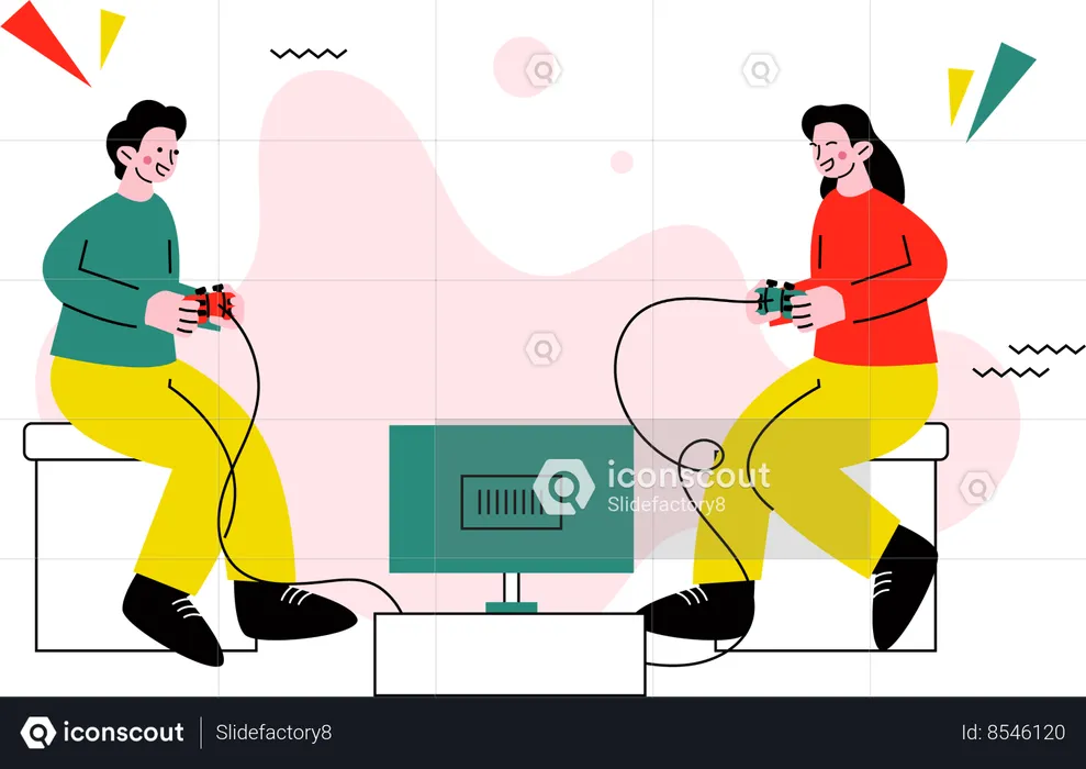 Best Friends Playing Game  Illustration