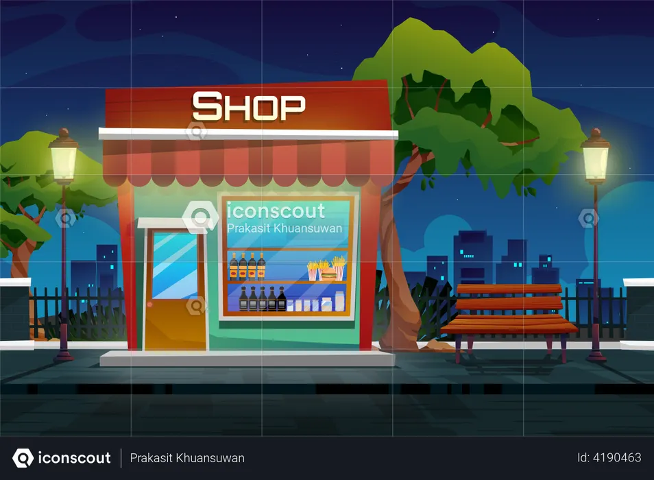 Beverage shop in park  Illustration