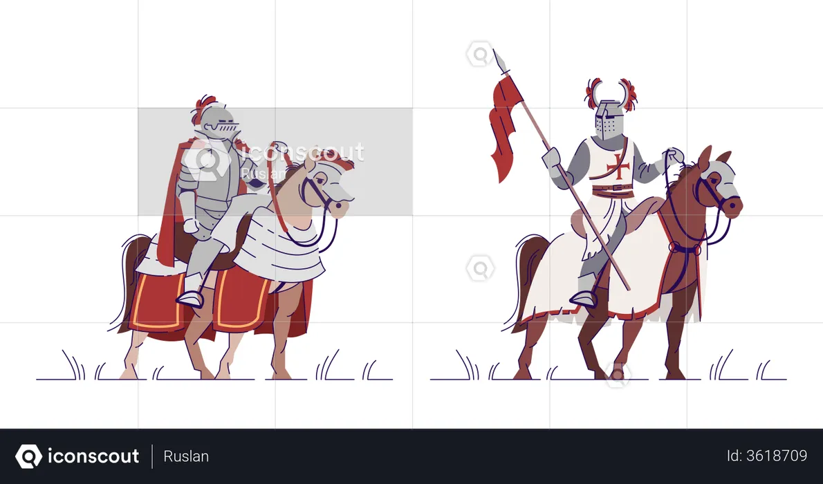 Bewaffnete Ritter zu Pferd  Illustration