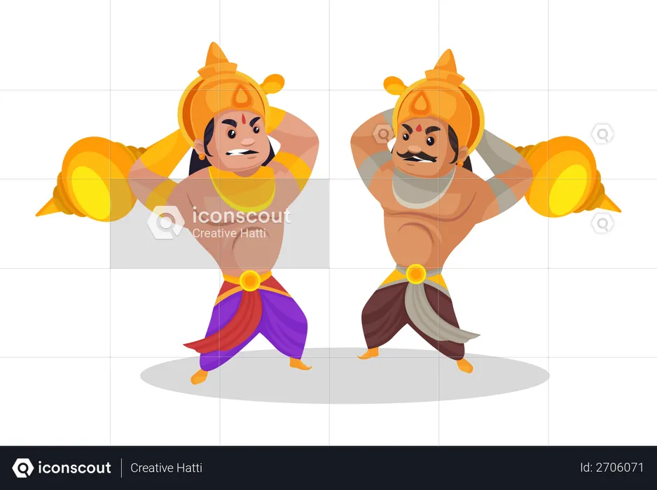 Bheem fighting with duryodhan  Illustration