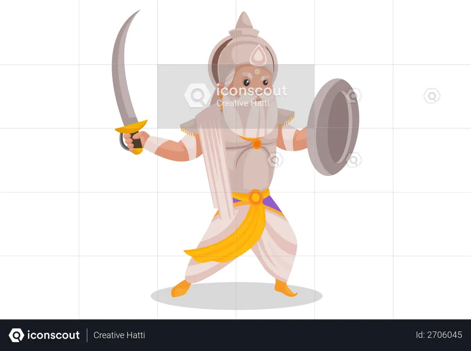 Bhishma Pitamaha holding sword and shield  Illustration