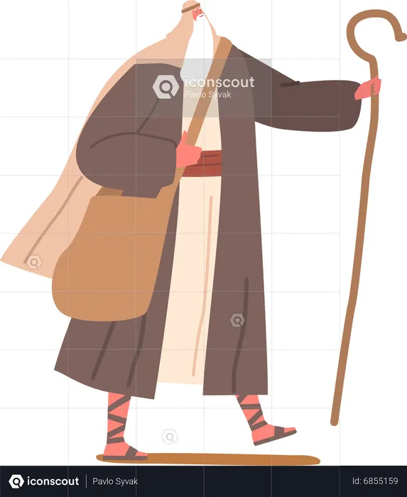 Biblical Moses Holding Staff  Illustration