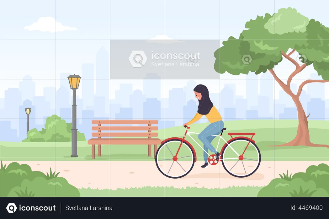 Mulher andando de bicicleta  Ilustração