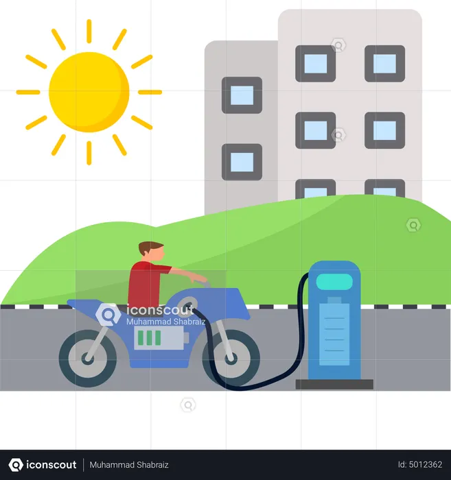 Hombre cambiando bicicleta electrónica  Ilustración