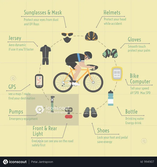 Bicycle Accessories, Infographic, Flat Style  Illustration