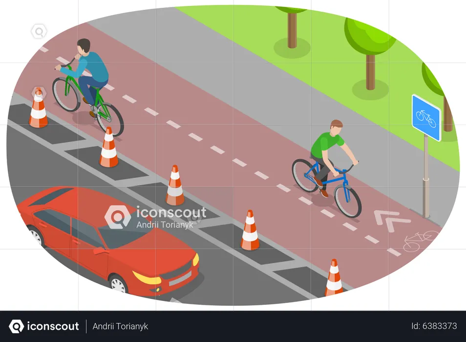 Bicycle Path in City Street  Illustration