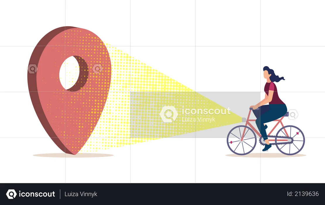 Bicycle Tourism, Journey Planning, City Navigation and Cartography Flat Vector Concept with Woman Riding Bicycle  Illustration