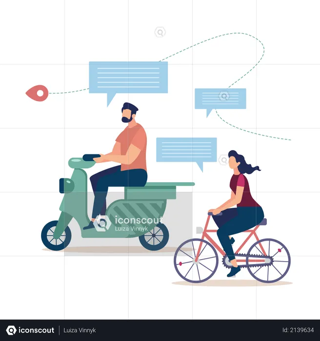 Bicycle Tourism, Traveling on Scooter  Illustration