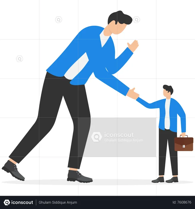 Big business bending down to shake hand with small business  Illustration