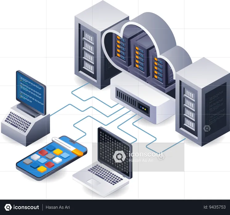 Tecnologia de servidor em nuvem para grandes data centers  Ilustração