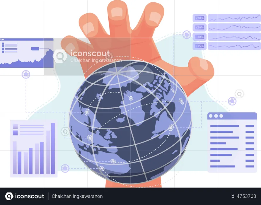 Big Hand Controlling World Economic and Finance From Above  Illustration