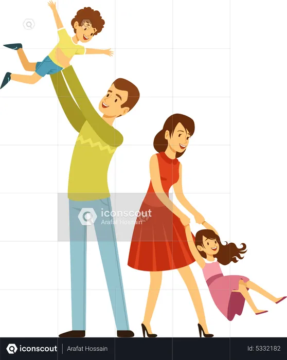 Big happy family spending time together  Illustration