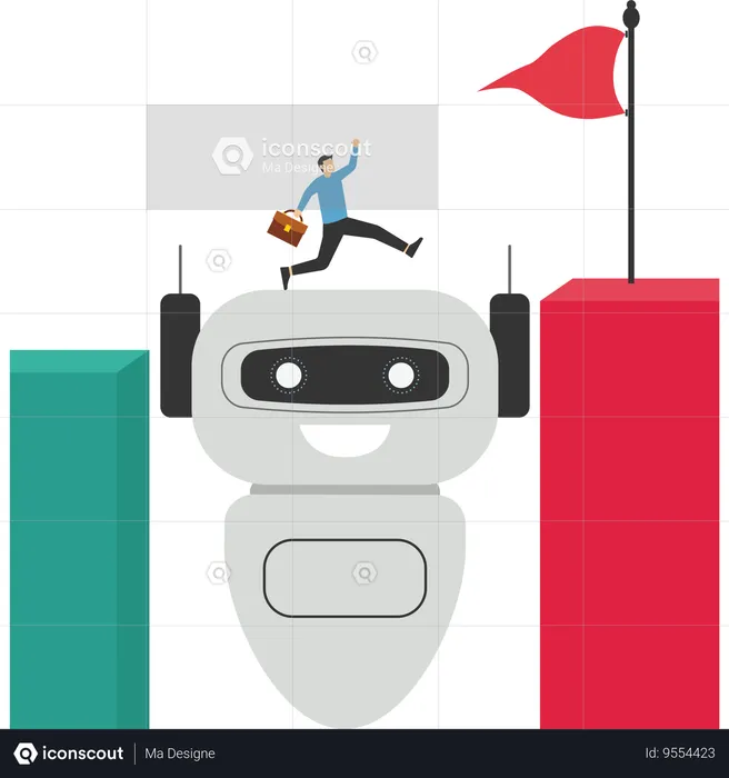 Big robot hand help business people cross problem gap  Illustration